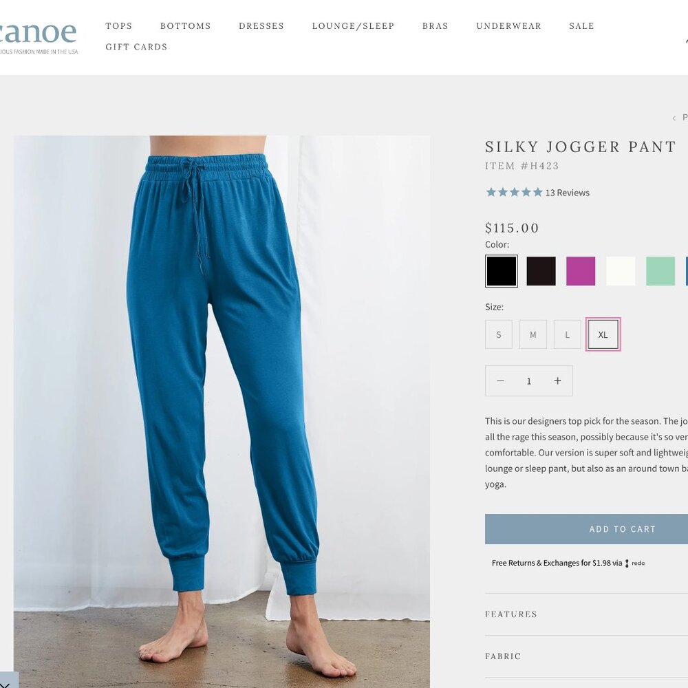 Blue Canoe Silky Jogger pants XL Forest Green